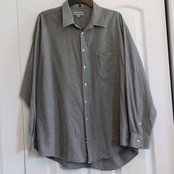 Alfani Men's Black and White small herringbone print Dress Shirt 17 1/2 34-35 - Picture 1 of 12